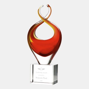 Art Glass Twisted Fire Award With Clear Base