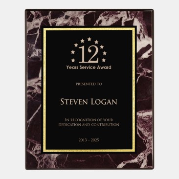 Black/Gold Plate on Horiz./Verti. Burgundy Marble Plaque